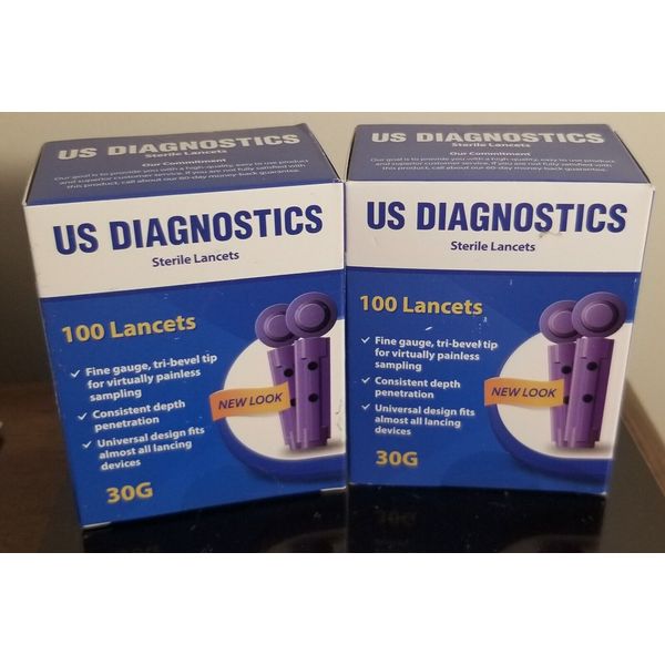 NEW:US Diagnostics Sterile Lancets 30G, 2 Boxes of 100  each Exp: 01/02/26