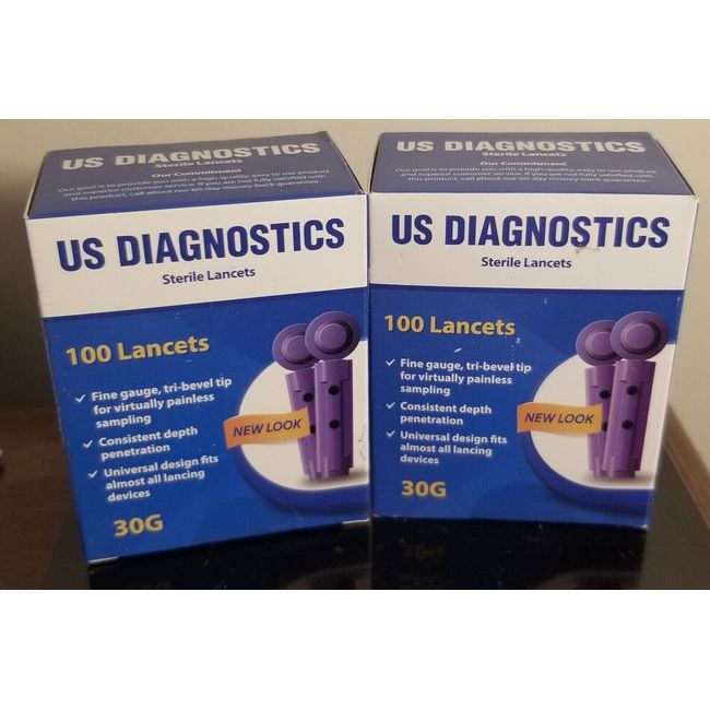 NEW:US Diagnostics Sterile Lancets 30G, 2 Boxes of 100  each Exp: 01/02/26