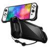 Spigen Rugged Armor Designed for Nintendo Switch OLED Model 7 Inch and Joy-Con Controller TPU Ergonomic Grip with Strap Protective Case (Not compatible with Switch Dock) - Matte Black