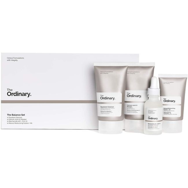 The Ordinary The Balance Set – Beauty Set, Skincare Set, Gift Set with Squalane Cleanser, Salicylic Acid 2% Masque, Niacinamide 10% and Zinc 1% and Natural Moisturizing Factors and HA (4 Piece Set)