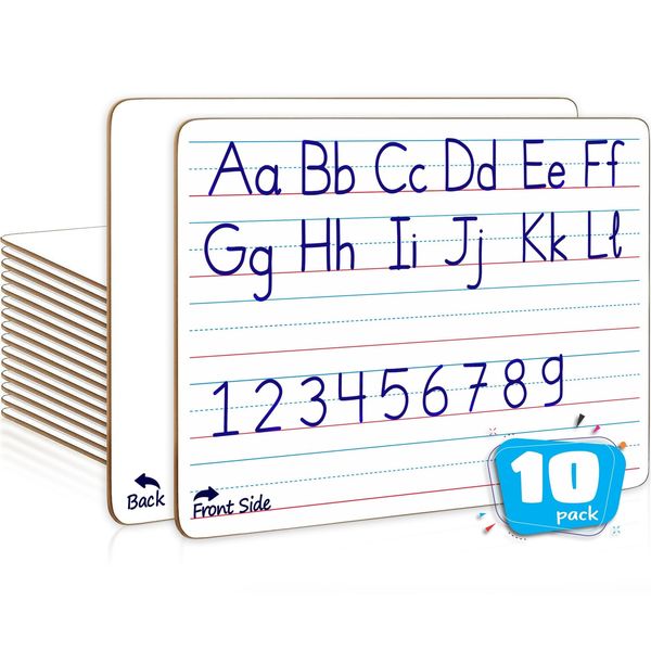 Scribbledo 10 Pack Double Sided Whiteboard Lined Dry Erase Boards for Kids Ru...