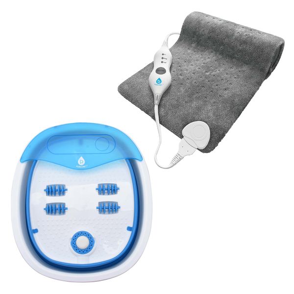 Home Comfort Bundle – Pursonic 3-Setting Electric Heating Pad & Compact, Collapsible Footbath Spa Massager