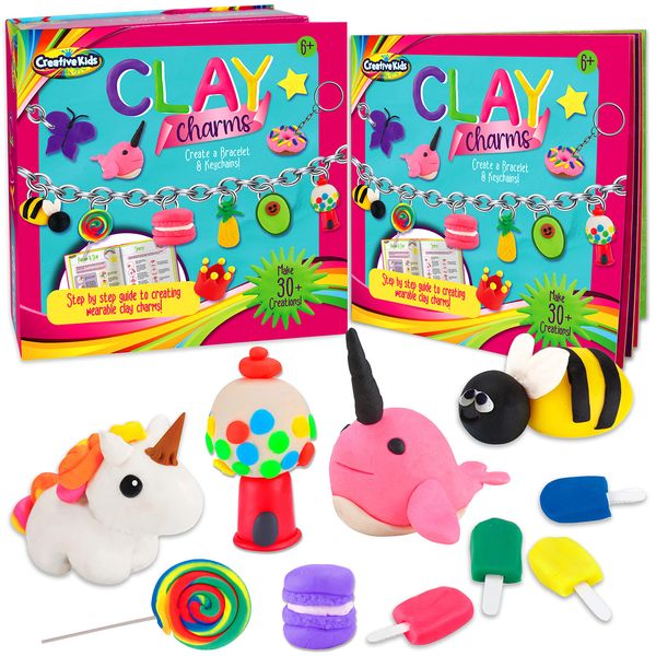 Creative Kids Clay Charms - Sculpt Over 30 Various Clay Charms - Make Charm Bracelets and Keychains with 13 Air Clay Colors - Great Kids Activity Birthday Gift for Boys and Girls Ages 6+