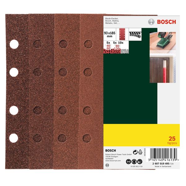 Bosch 25-Piece Sanding Sheet Set (Different Materials, Grit Size 40/60/80/120, 8 Holes, Accessories for orBital Sander)