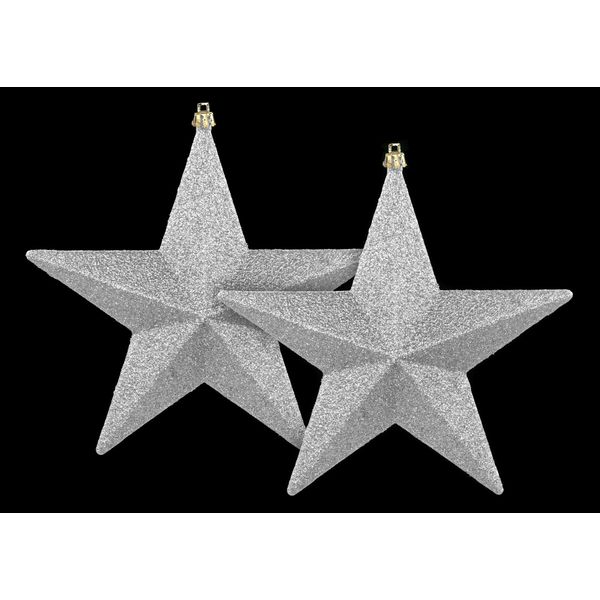 2 Pack 7.8" Silver Glitter Star Christmas Holiday Ornaments