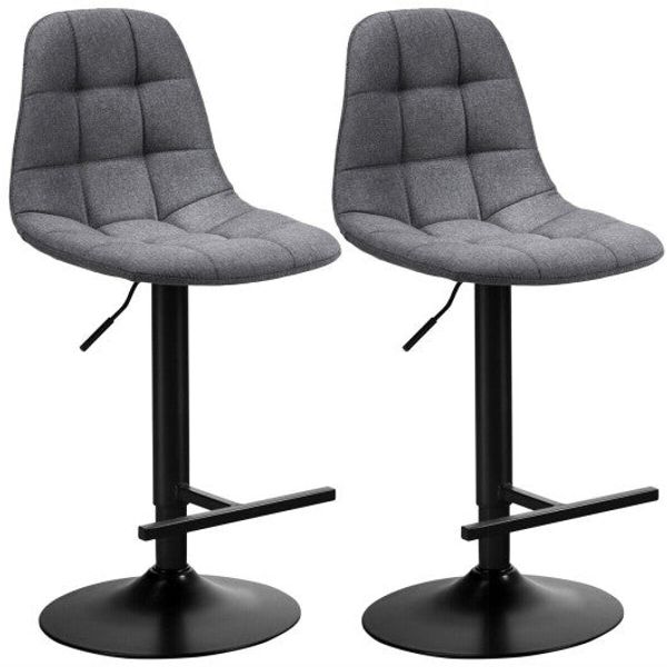 2Pcs Adjustable Bar Stools Swivel Counter Height Linen Chairs -Gray