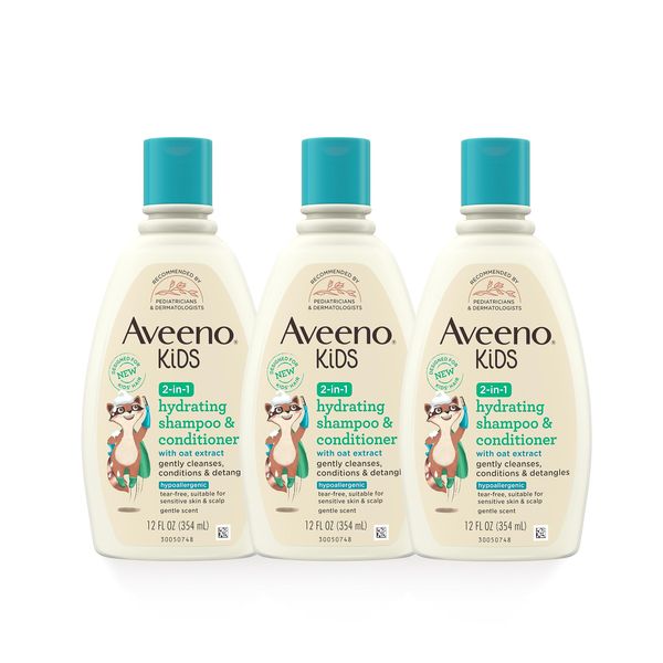 Aveeno Baby Aveeno Kids 2-in-1 Shampoo & Conditioner, Hydrating Shampoo and Conditioner, Oat Extract Gentle Scent, 12 fl. oz (Pack of 3)