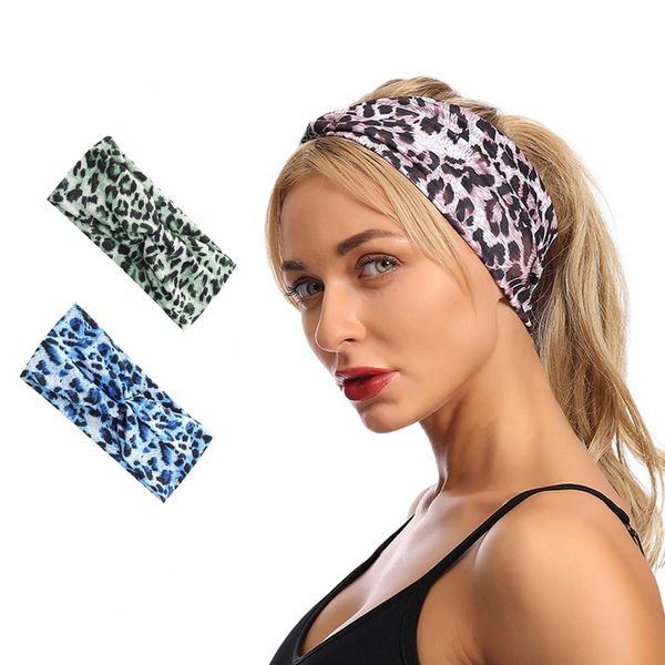 Wiwpar Boho Headband Criss Cross Hairband Elastic Leopard Twist Headwrap Yoga Outdoor Headpiece for Women Girls 2 Pack (Style 2)