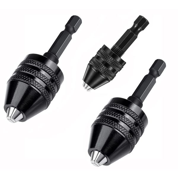 RZJZGZ 3 Pcs Keyless Drill Chuck Bit 1/4 Inch Hex Shank Keyless Drill Chuck Conversion Tool,0.3-6.5 mm&0.3-3.6 mm&0.8-8mm Quick Screwdriver Drill Adapter for Micro Drill Bit