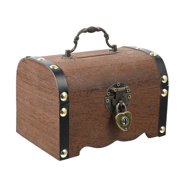 Veemoon Wooden Treasure Chest With Lock and Keys, Storage Box Vintage Wooden Treasure Chest Coin Box Treasure Chest Pirate treasure for Mum, Mothers Day, Christmas