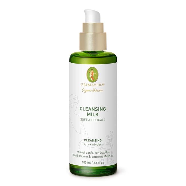 PRIMAVERA Cleansing Milk - Soft & Delicate 100 ml - Naturkosmetik - Reinigungsmilch, Gesichtsreinigung für jede Haut - schützt die Hautbarriere und entfernt Make-up - vegan