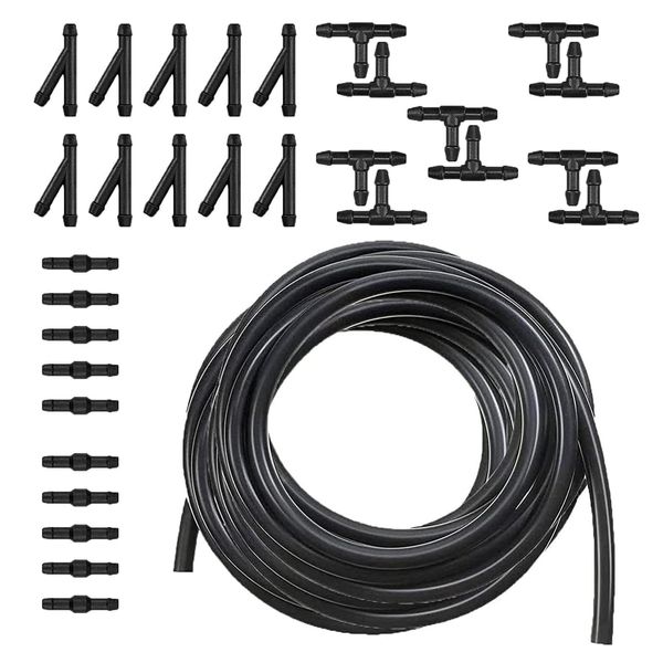 Slykew 30 PCS Car Windshield Washer Hose Kit, 13Ft Rubber Washer Hose, 30 PCS Vehicle Hose Connectors for Pump and Nozzles, Universal Automotive Windshield Wash Accessories for Truck SUV (Black)