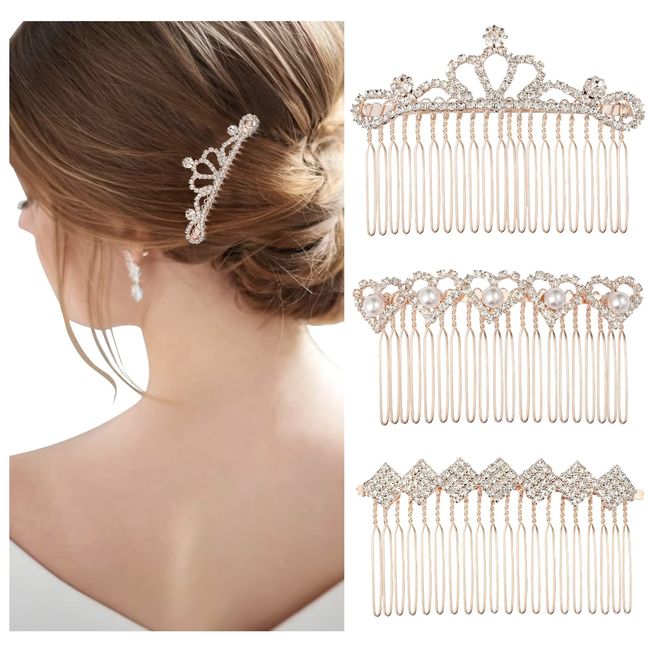 3 Stücke Steckkämme für die Haare 20 Zähne Braut Hochzeit Haarkamm Kristall Haarschmuck Krone Perle Legierung Silber Strass Haar Seitenkämme Braut Kopfstücke für Frauen Mädchen Braut Geschenk 8cm