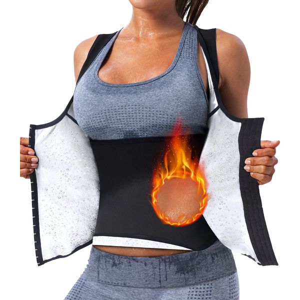 Women Sauna Vest Sweat Tank Top Waist Trainer Workout Slimming Shirt Sauna Tights Compression Top Heat Trapping Suit Gym Sauna Jacket Exercise Bodyshaper Girdle Corset(TBH2003-07-XXXL)