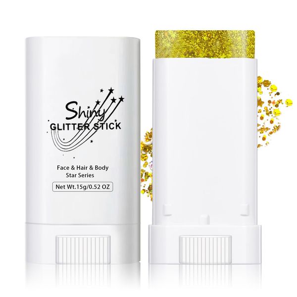 ZHISHUDL Gold Body Glitter Stick for Adults and Kids Holographic Shimmer Body Glitter Gel Chunky Sequins Face Glitter Makeup