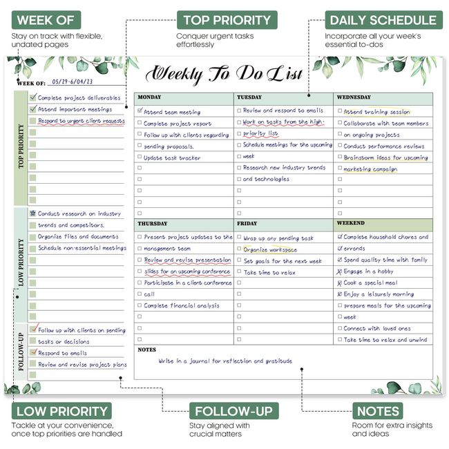 Weekly To Do List Notepad with 52 Tear Off Sheets（8.5"×11"）- Undated Weekly Desk Planner for Women & Man,Work and Home-Serene Green