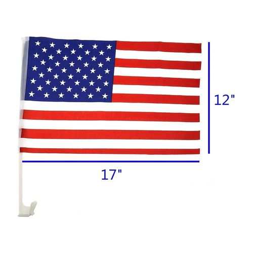 12 Pack US American Patriotic Decoration Car Window Clip USA Flag 17" x 12" Clip onto Car Window (Pack of 12)