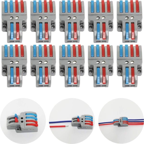 Compact Wire Connectors, CTRICALVER 10 pcs Compact Splicing Connectors, Lever Nut Assortment Conductor, 2 in 4 Out Electrical Connectors Blocks with 26 pcs screws