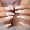 White Marble Long Coffin Press On Nails - Glue On False Set - 24 pieces Kit