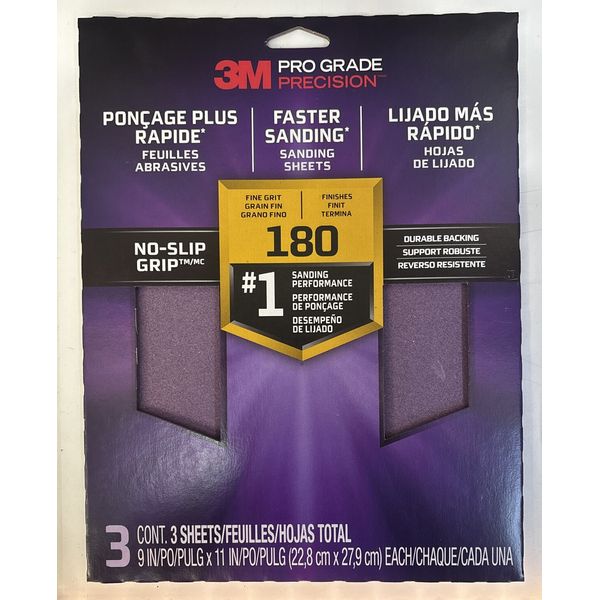 3M PRO GRADE Advanced Sandpaper - 3 Pack - 180 Grit (Fine)