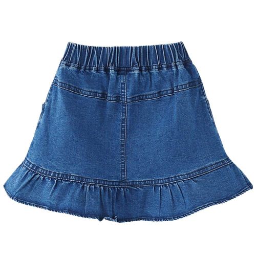TIBE PINCESS Girls Denim Lace Skirt Casual Mini Stretch Waist Flared Pleated Ruffle Short Jean Tutu Skirts for Kids Blue Size 7-8T