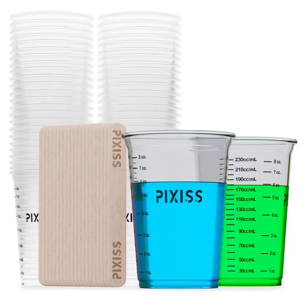 Disposable Epoxy Resin Mixing Cups with Measurements (20-Pack) Pixiss Mixing Cups for Epoxy Resin, Epoxy Mixing Containers, Epoxy Cups For Epoxy Measuring Cups - 20 Resin Mixing Sticks