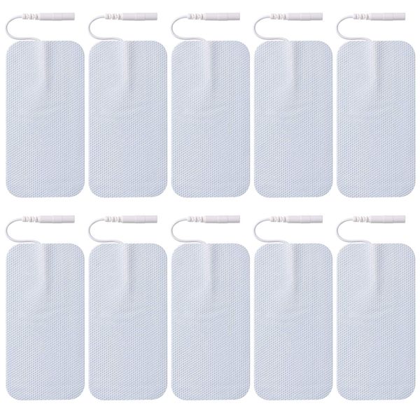 LiteTour 10 Pieces Large Electrode Pads - Premium Reusable TENS Unit Pads with Standard 2mm PIN Connector - 2x4 Inches Self-Adhesive for Pain Relief and Muscle Stimulation