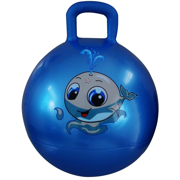 AppleRound Hippity Hoppity Hopball with Ball Pump, 18in/45cm Diameter for Age 3-6, Kangaroo Bouncer, Space Hopper Ball with Handle for Children, Printed Design (Whale)