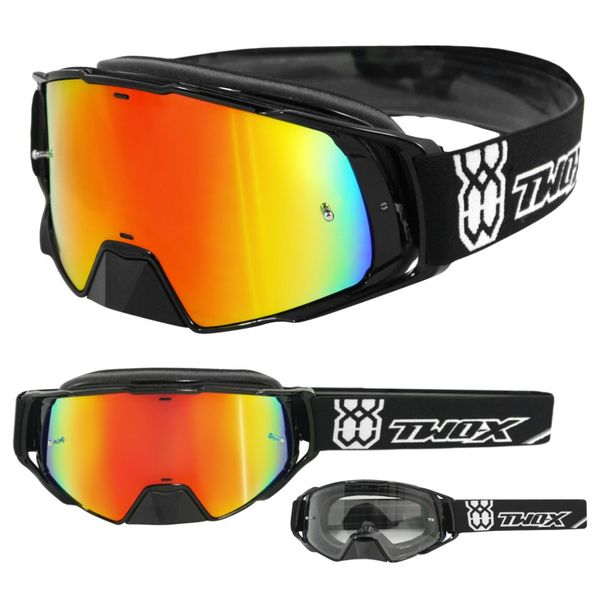 TWO-X Cross-Brille - Motocross-Brille mit verspiegeltem Iridium Glas - Motorrad-Brille - Enduro & Downhill - Schutz-Brille - Modell Rocket - Schwarz