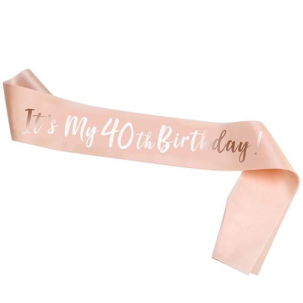 HOWAF Rose Gold 40th Birthday Sash, It's My 40th Birthday Satin Sash for 40th Birthday Decorations Women 40 Birthday Gift Party Accessories, One Size