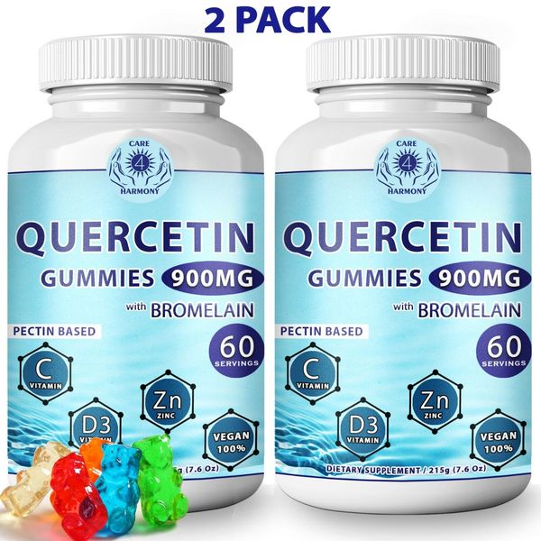 2 PACK Quercetin Gummies + Bromelain Vitamin C Zinc Vitamin D3 - Quercetin 900mg