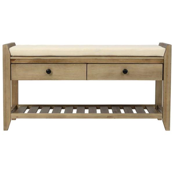 Asucoora Entryway Storage Bench 39" W, Backless Antique Pine Gray W/ 2-Drawer