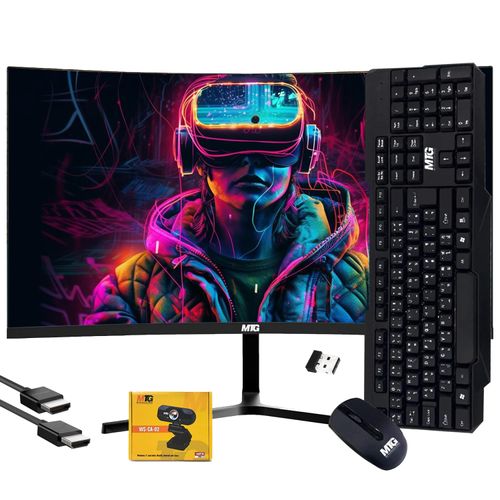 MTG 24-inch Curved Gaming Monitor - Full HD 1080P, Frameless Design, Low Motion Blur, VESA Mount, HDMI/DP/Audio/USB Ports, with Webcam and Wireless Keyboard and Mouse Combo for Home and Office