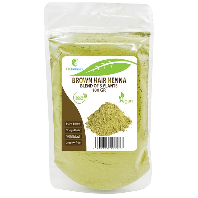 BROWN HENNA HAIR POWDER - 100% Natural - 5 organic plants powders blended and specially formulated to provide deep brown color to the hair - 100 Gr