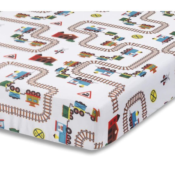 Baby Boy Fitted Crib Sheet Choo Choo Train, 100% Soft Breathable Microfiber Baby Sheet, Fits Standard Size Crib Mattress 28in x 52in, Nursery Sheet