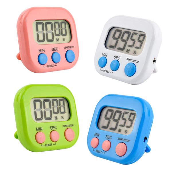 4Pcs Kitchen Timer, Kikuo Digital Timer, Big Digit Magnetic Clock, Stopwatch&Countdown Clock, Loud Alarm Small Timer with Back Stand&Hanging Hole for Cooking, Bathroom, Study(Blue,White,Pink,Green)