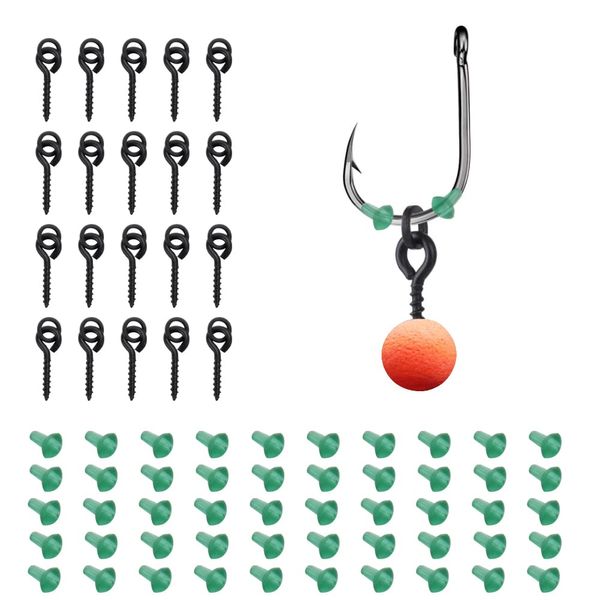 OTTYMO 20 Stück Screw Köder und 50 Stück Hakenstopper TRP Köder Schrauben Dauerhaft Rostfrei Haken Boilies Schraube, Hohe Zähigkeit Gewinde Boilie Köder Ring Karpfenangeln Angelzubehör für Angelhaken