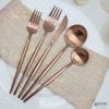 20 Piece Matte Copper Flatware Set Stainless Steel Thin Handles Service For 4