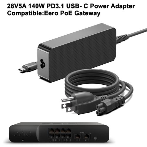 HKY 140W USB C Charger for eero PoE Gateway WiFi Router GaNIII PFC PD3.1 28V5A USB-C Power Adapter Replacement eero c410011 C41OO11 PSU ADP-140AB B 140Watt Power Supply Cord Cable Plug