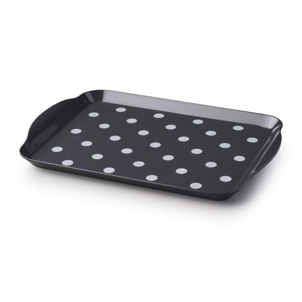 Zeal Melamine Food Serving Tray with Handles and Lipped Edges, Dotty Polka Dot Serving Lap Tray 30 x 21cm, Dary Grey