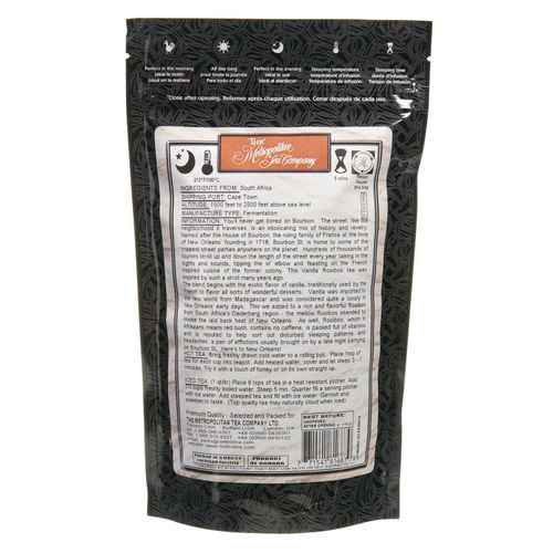 Metropolitan Tea Discovery Loose Tea Pack Bourbon Street Vanilla Flavored Rooibos 100gm Makes 30 - 45 Cups
