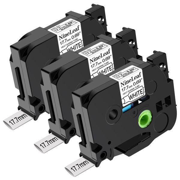 NineLeaf 3 Pack Compatible for Brother 17.7mm Heat Shrink Tubes HSe-241 HSe241 HS-241 Black on White HSe Cables Wires P-Touch Label Tape for PT-D600 P700 P750W E550WVP 9700PC E300VP P900W Label Maker