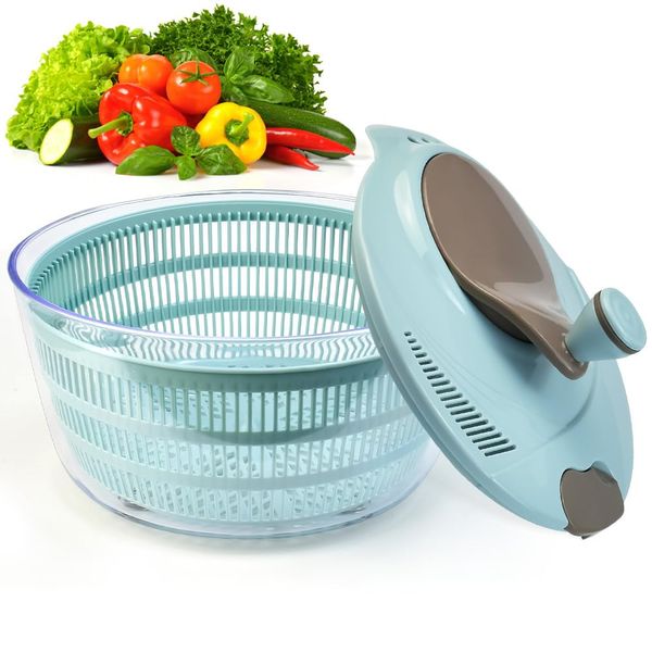 OKUYAN Salad Spinner Lettuce Spinner Medium with Spinning Colander and Bowl Easy to Clean Salad Mixer Salad Dryer Spinner Quick and Fast Drying for Salads Lettuces FruitsVeggie 4L(Blue)