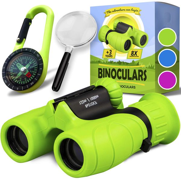 Promora Binoculars for Kids, Set with Magnifying Glass & Compass - Easter Toys, Kids Binoculars for Boys and Girls - Perfect Easter Basket Stuffers for Toddler ! Easter Gifts for 3-12 Years Kids