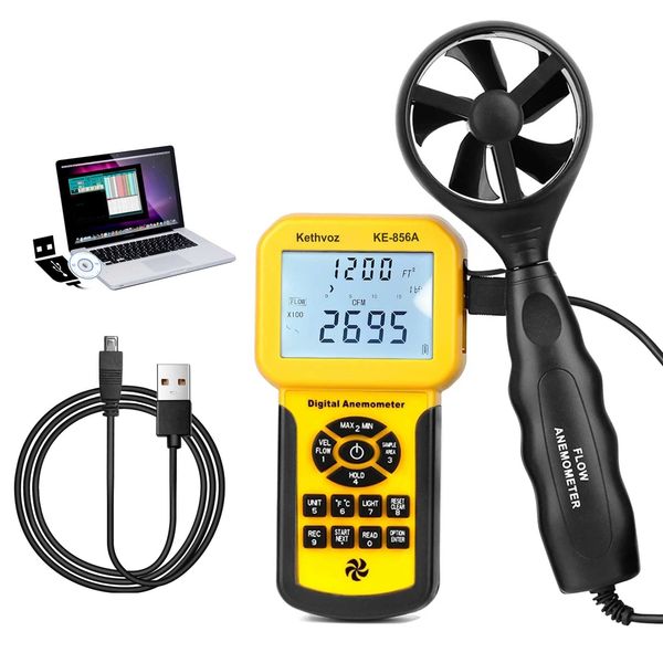 Kethvoz HVAC Anemometro per Vento Velocità, Misuratore di Flusso d'aria Industriale CFM Wind Speed Meter, Archiviazione dati, Misurare Air Flow Volume Temperature per Aria Condizionata