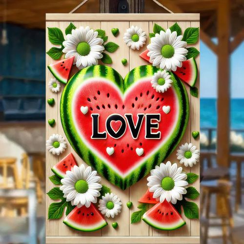 BlissYard Welcome Summer Love Heart Watermelon Garden Flag 12 x 18 Inch Double Sided Decorative Yard Outdoor Home Small Decor Seasonal Outside House Decoration