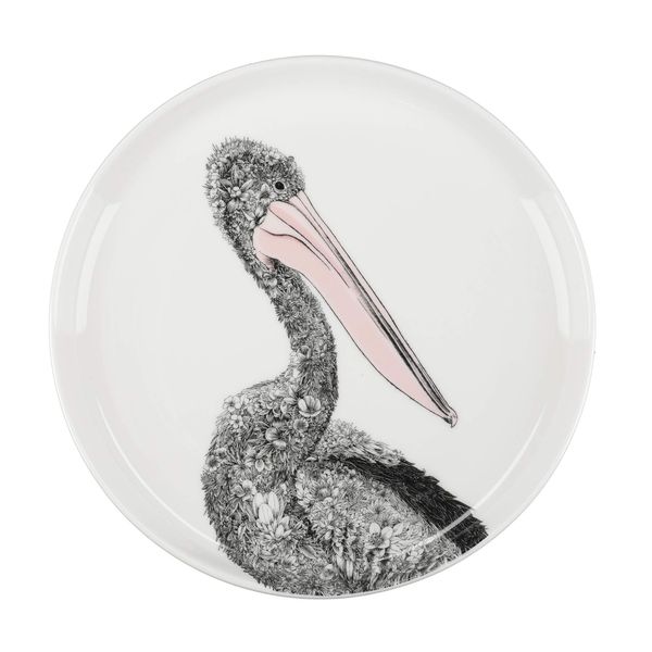 Maxwell & Williams Marini Ferlazzo Birds Decorative Side Plate with Australian Pelican Design, Gift Boxed, Fine China, White, 20 cm