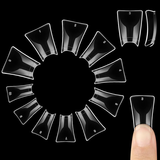 NOVO OVO 550 pcs Transparent Clear Crystal Duck Feet Style Flare Nail Tips Y2K Vibe Half Cover Wide C Curve French False Nail Extension Tips Acrylic Nail 11 Sizes Bag Packaging for Art Salon