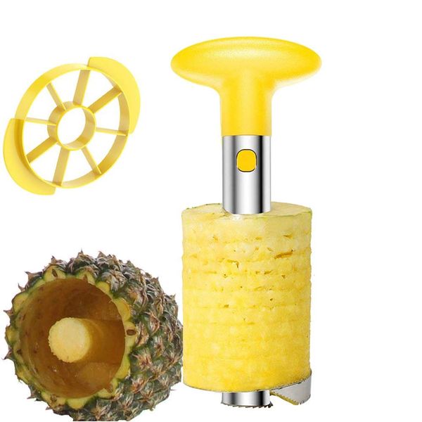 Pineapple Corer and Slicer,Pineapple Cutter 2 in 1 Yellow Pineapple Peeler Stainless Steel Easy Kitchen Fruit Slicer