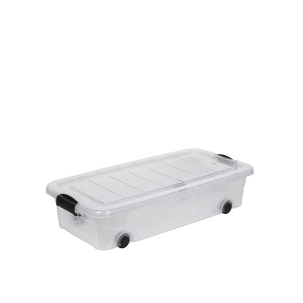 Kreher Storage Boxes with Lid and Wheels. Transparent Design Made of Durable Plastic. Available in Various Sizes (30 Litre Underbed Box)